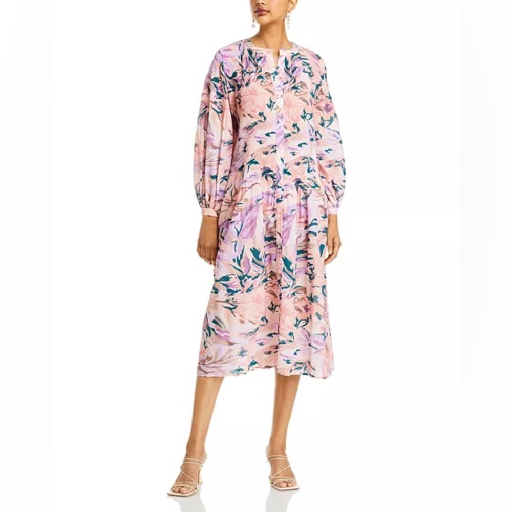 Misook NWT Floral Drop Waist Balloon Sleeve Midi Dress Dainty Feminine Pretty XL - Picture 10 of 10
